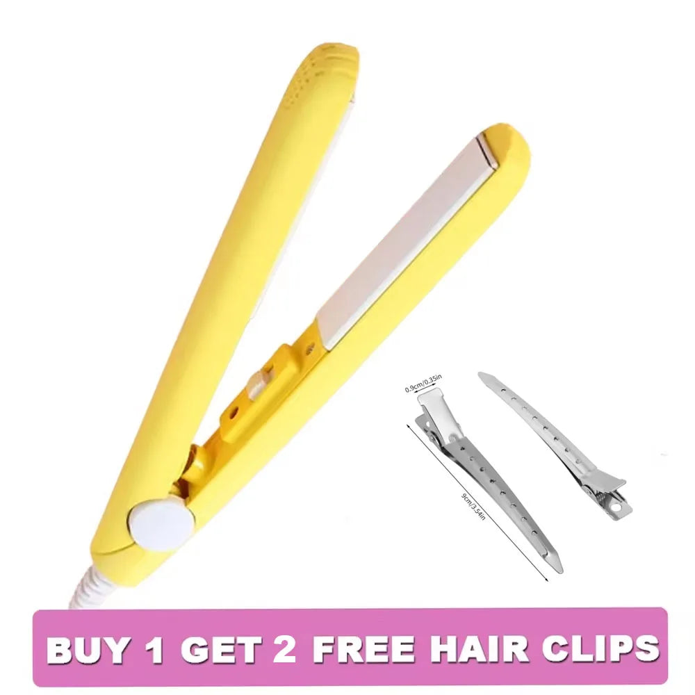 Mini Splint Flat Iron Hair Straightener Curling Wand Curly Ceramic Curler Straight Dual Purpose Hair Styling Tool with Hair Clip