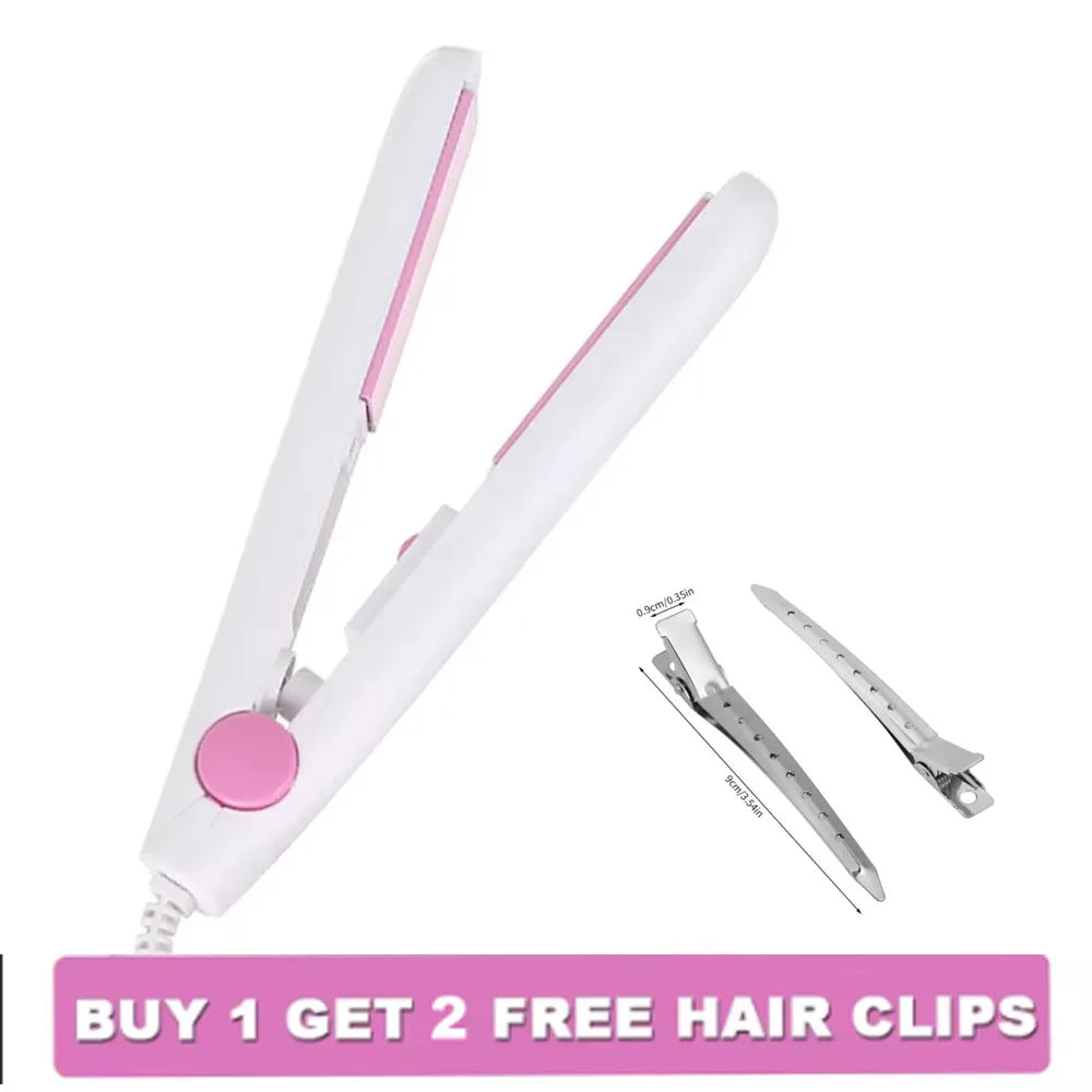 Mini Splint Flat Iron Hair Straightener Curling Wand Curly Ceramic Curler Straight Dual Purpose Hair Styling Tool with Hair Clip