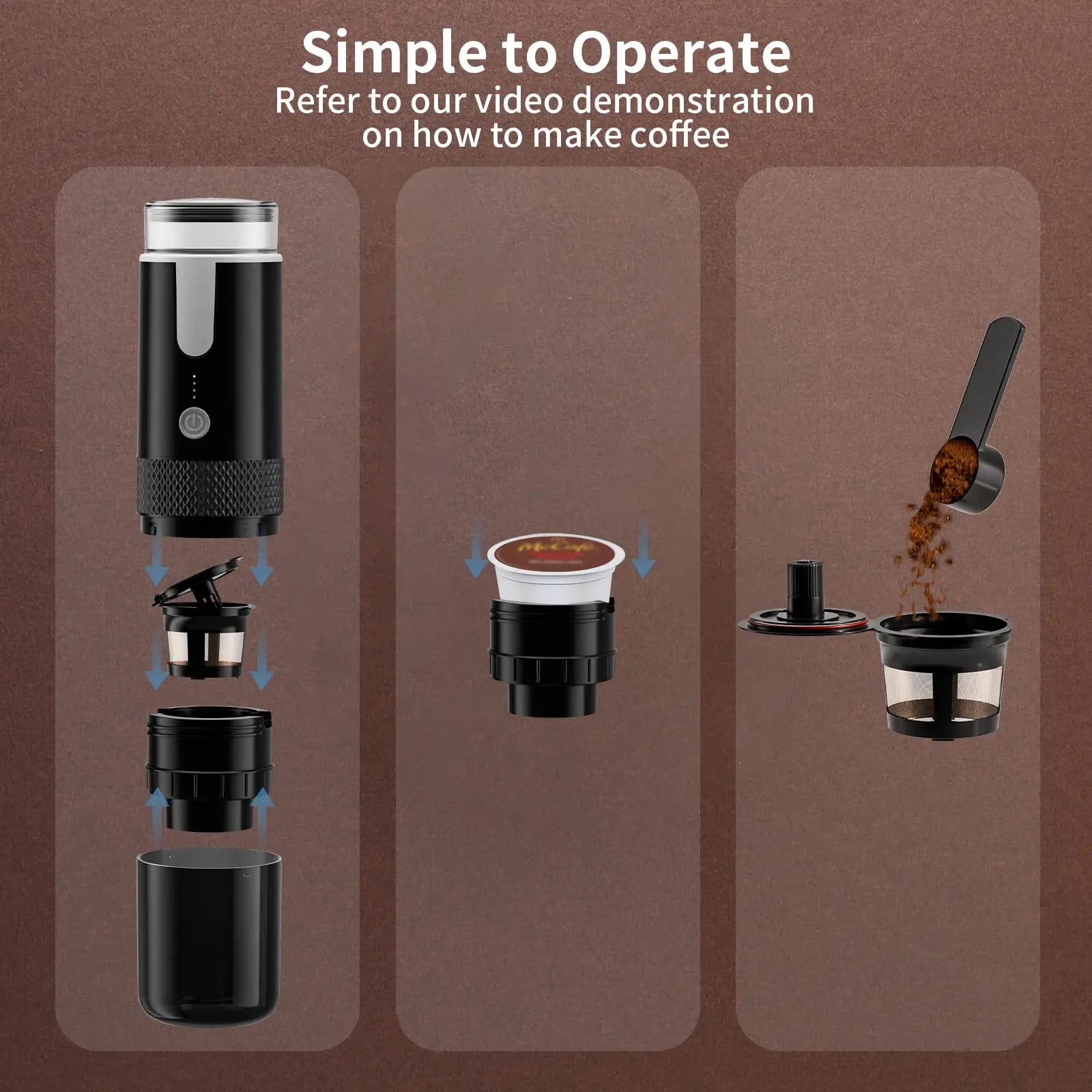 Electric Coffee Maker - Portable Capsule and Ground Coffee Brewer